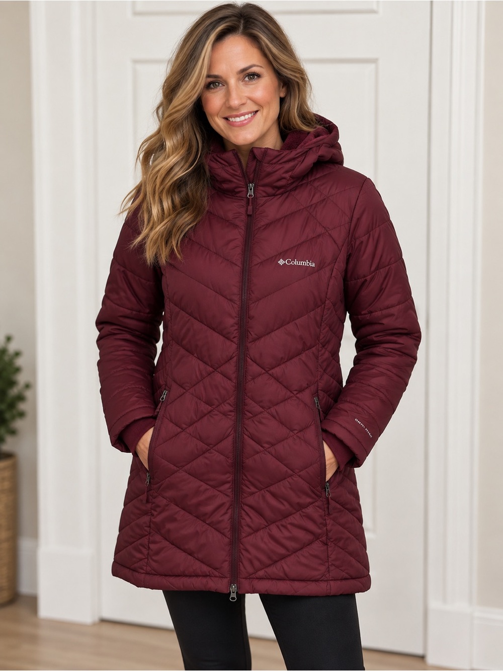 Columbia Women's Burgundy Joy Peak Hooded Quilted Jacket